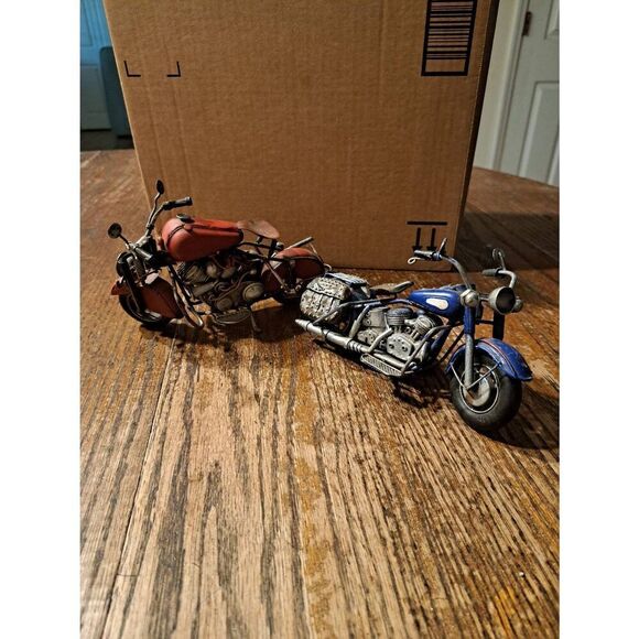 Set 2 Handmade Metal Motorcycles Jayland Red Silver Black & Blue Silver Red - Picture 1 of 12